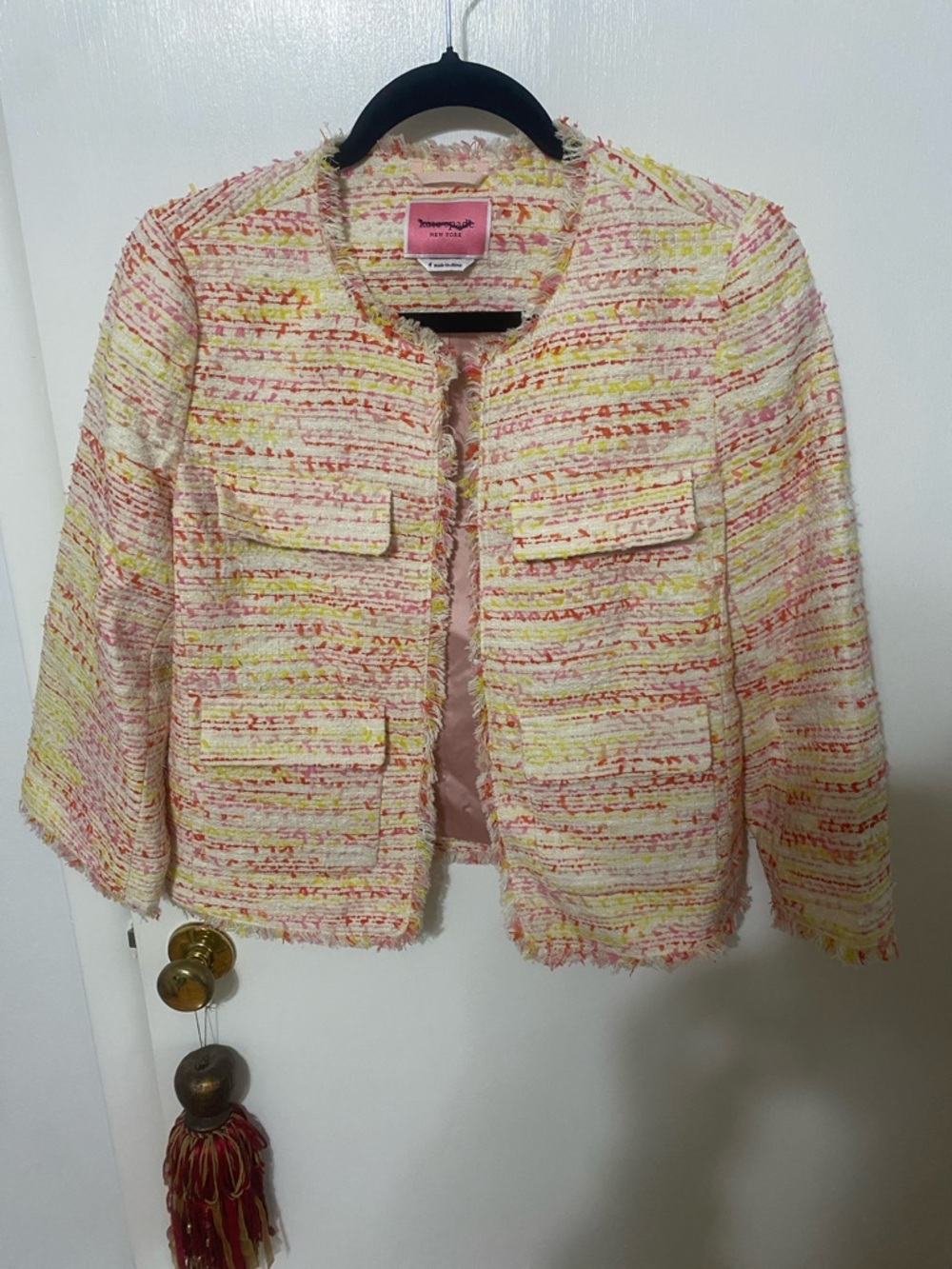 kate spade Pink & Yellow Tweed Boxy Jacket